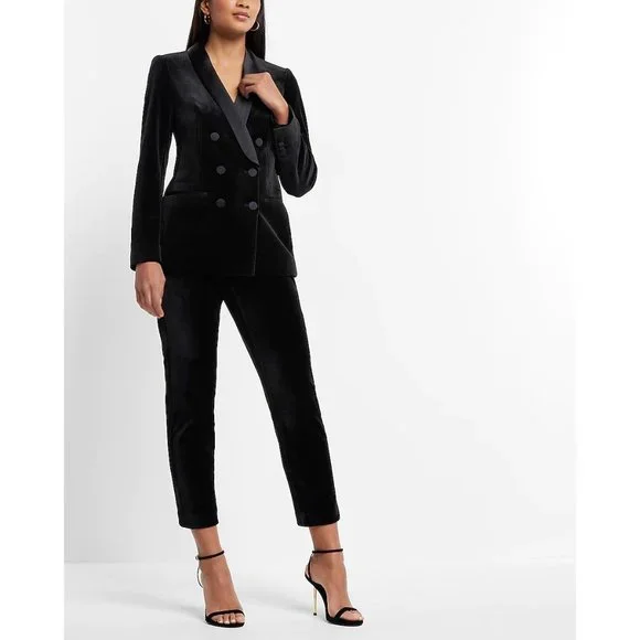 NEW Sz XS X-Small Express Double Breasted Blazer in Black Velvet Tux Satin Fancy - Picture 4 of 10